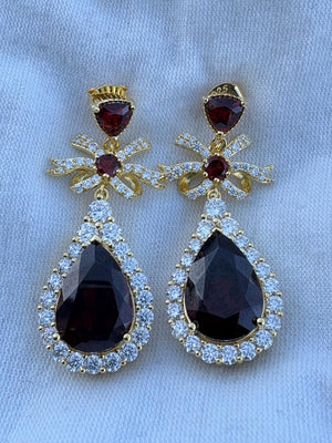 18k Solid Gold Natural Red Garnet Trillion Cut Pear Shaped Teardrop Earrings 18k Solid Gold Natural Red Garnet Trillion Cut Pear Shaped Teardrop Earrings