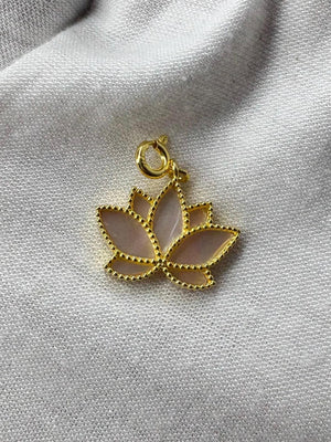 18k Solid Gold Lotus Bracelet Charm with Natural Pink Shell | Detachable Connector | Handmade Jewelry 18k Solid Gold Lotus Bracelet Charm with Natural Pink Shell | Detachable Connector | Handmade Jewelry