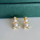 18k Solid Gold Natural Double Bread shaped Round Freshwater Pearl Earrings with Moissanite Stones