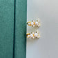 18k Solid Gold Natural Double Bread shaped Round Freshwater Pearl Earrings with Moissanite Stones