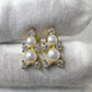18k Solid Gold Natural Double Bread shaped Round Freshwater Pearl Earrings with Moissanite Stones