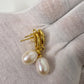 18k Solid Gold Natural Freshwater Pearl Drop Earrings with Moissanite Stones