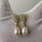 18k Solid Gold Natural Freshwater Pearl Drop Earrings with Moissanite Stones
