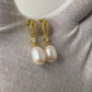 18k Solid Gold Natural Freshwater Pearl Drop Earrings with Moissanite Stones