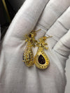 18k Solid Gold Natural Red Garnet Trillion Cut Pear Shaped Teardrop Earrings