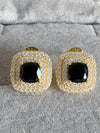 18k Solid Gold Natural Black Spinel and Moissanite Stud Earrings - 6mm Square Cut Spinel