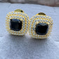 18k Solid Gold Natural Black Spinel and Moissanite Stud Earrings - 6mm Square Cut Spinel