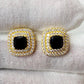 18k Solid Gold Natural Black Spinel and Moissanite Stud Earrings - 6mm Square Cut Spinel