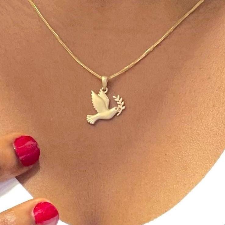 Real 14k Solid Gold Dove Necklace Pendant