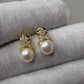 18K Solid Gold Freshwater Pearl Drop Earrings with Moissanite Stones