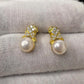 18K Solid Gold Freshwater Pearl Drop Earrings with Moissanite Stones