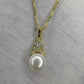 18k Gold Plated Sterling Silver Necklace with Bread Shaped Round Natural Freshwater Pearl Pendant with Criss Cross Moissanite Stones