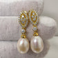 18k Solid Gold Natural Freshwater Pearl Drop Earrings with Moissanite Stones