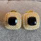 18k Solid Gold Natural Black Spinel and Moissanite Stud Earrings - 6mm Square Cut Spinel