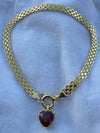 14k Solid Gold Vermeil Mesh Bismarck Heart Birthstone Charm Bracelet