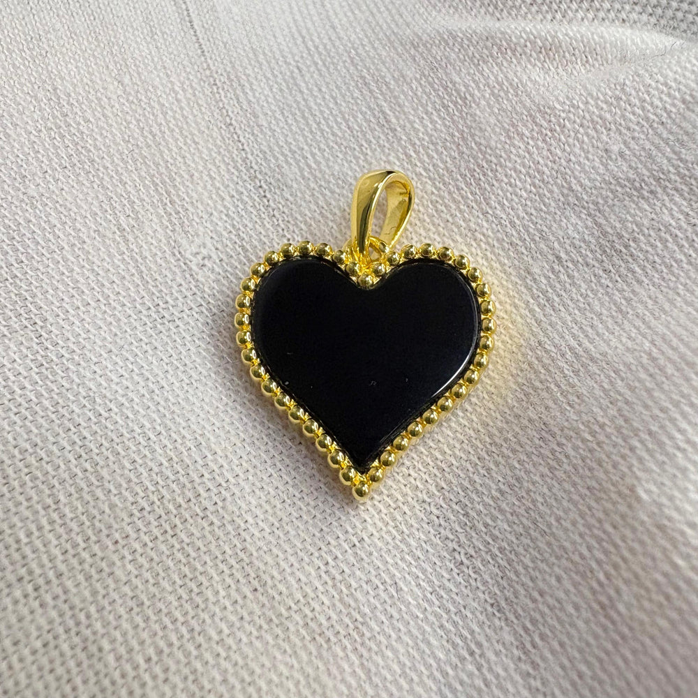 18k Solid Gold Black Onyx Heart Pendant