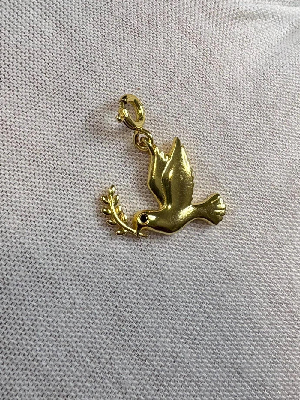 18k Solid Gold Dove Charm with Black Spinel | Handmade Detachable Bracelet Charm